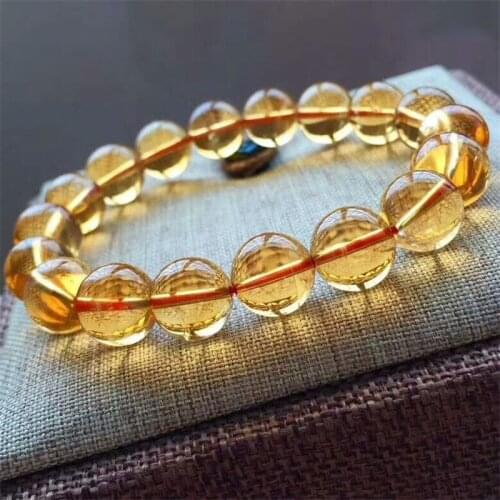11mm Natural Citrine Quartz Crystal Bracelet For Women Men Healing Luck Gift Round Beads Gemstone Stone Stretch Strands AAAAAA