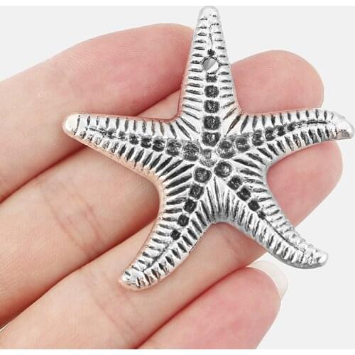 4PCS Large Starfish Star Charms Pendants Beads for Necklace Making Jewelry Findings 53x51mm