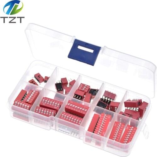 45PCS Dip Switch Kit In Box 1 2 3 4 5 6 7 8 10 Way 2.54mm Toggle Switch Red Snap Switches Mixed Kit Each 5PCS Combination Set