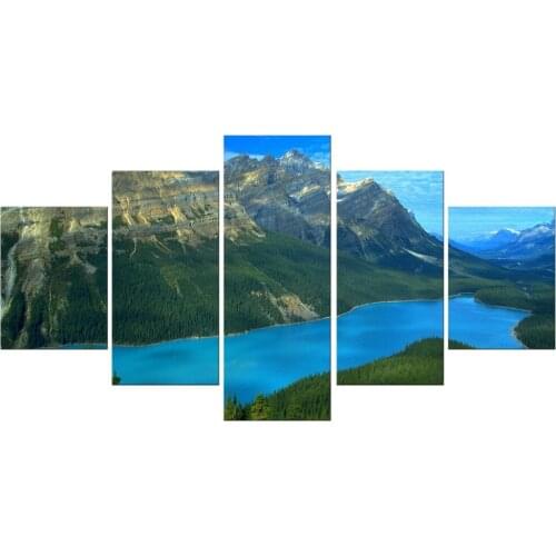 5 Pieces Canvas mountain peak Landscape LakeWall Art Decoration Painting Home Decor Modern Wall Picture For Living Room Framed