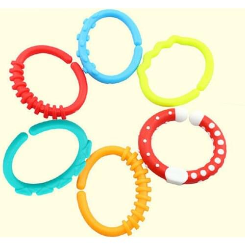 6pcs Teething Ring Sensory Baby Silicone Crib Decoration Hanging Toy