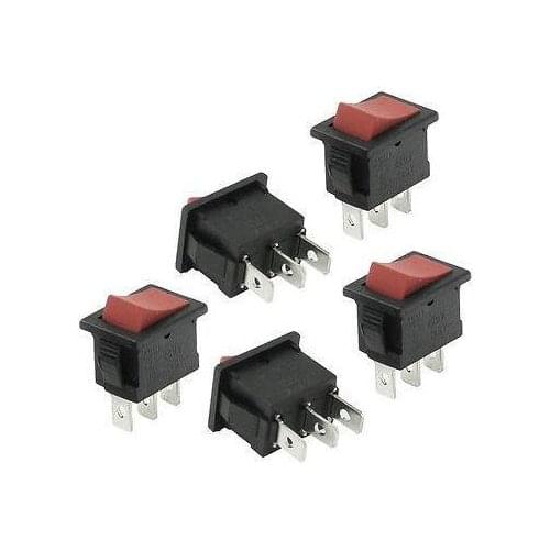 6A 250VAC 10A 125VAC 3 Pin SPDT Red Button ON/OFF Boat Rocker Switch 5 Pcs