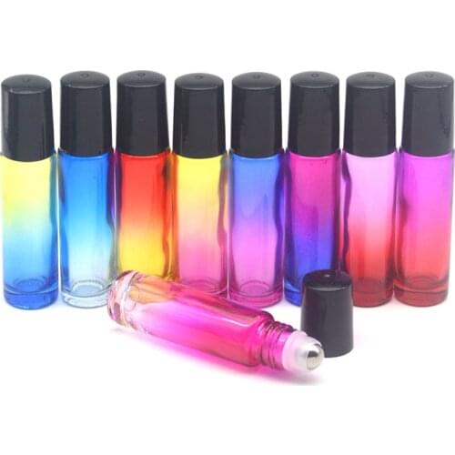 9pcs 10ML Thick Gradient Color Glass Roll-on Essential Oil Parfum Bottles Empty Roller Ball Vial Travel Use Necessaries
