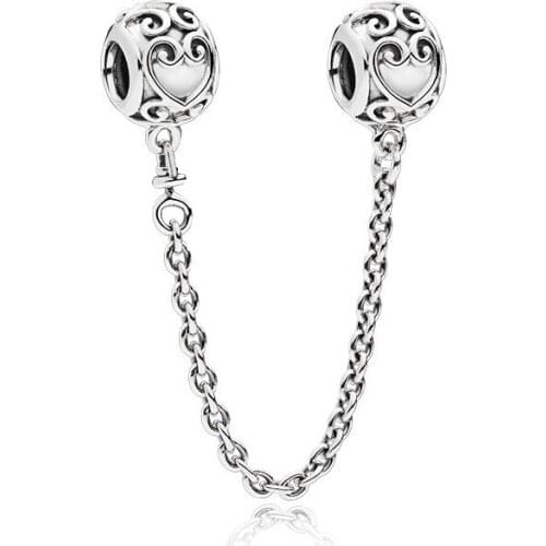 Ajax 925 Sterling Silver Heart Safety Chain Charm For Womens Bracelet Argent Fashion Jewelry Accessories Berloque