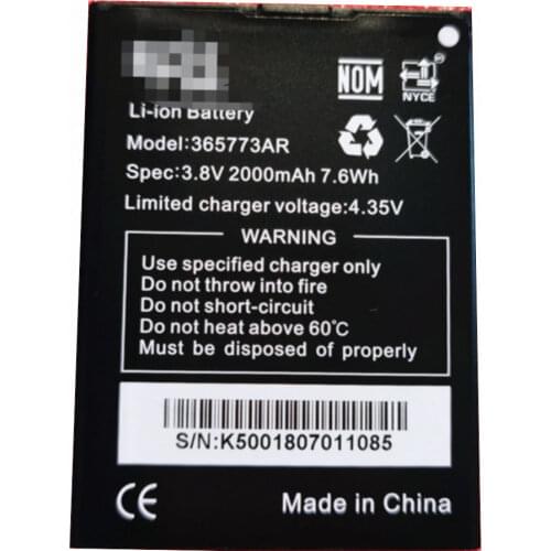 Original size battery 3.8V 7.6wh 2000mAh for 365773AR Epik One K500 cell phone battery