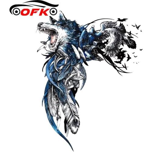 Car Stickers Decor Motorcycle Decals Wolf and Feather Decal Decorative Accessories Creative Sunscreen Waterproof PVC,18cm*13cm