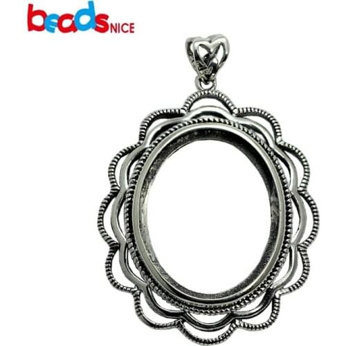 Beadsnice Wholesale Charm Pendant Thai Silver Retro Filigree Flower Bezel Jewelry Pendants Settings DIY Custom Gift ID32303