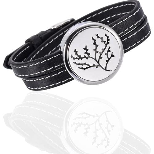 IJC0016 Stainless Steel Black Leather Strap White Dial Aromatherapy Essential Oils Diffuser Perfume Free12 Pads Bracelet