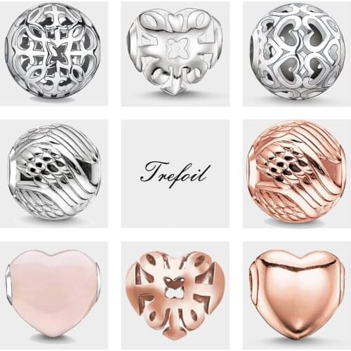 DIY Beads Ornament Hearts Wings Love Charm,Fashion 925 Sterling Silver Jewelry Trendy Gift For Women Girl Fit Bracelets Necklace