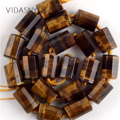 Natural Faceted Yellow Tiger Eye Beads 11x15mm 21pcs Cylinde Shape Spacer Loose Stone Beads For Jewelry Making DIY Bracelets 15"