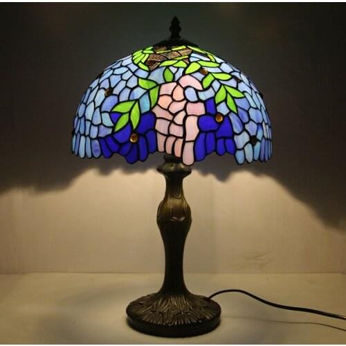 European blue flower Tiffany glass table lamp living room led bedroom eye protection lamp 12lnch lamp bedside table lamp