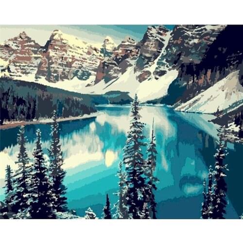 GATYZTORY Frame Diy Painting By Numbers Snow Mountain Lake Paint By Number Landscape Handpainted Gift Wall Decor Frame