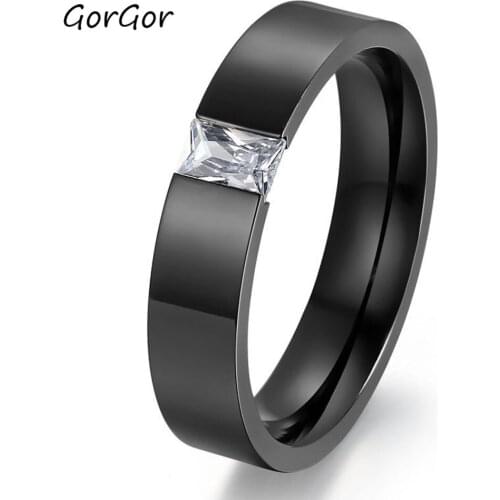 GorGor Trendy Classic Titanium Steel Electroplated Gold Plain Hearts and Arrows Zircon Rings for Fashion Students Jewelry 082