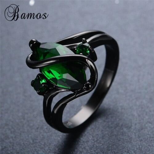 Bamos Elegant Green Cubic Zirconia S Ring Vintage Fashion Black Gold Filled Wedding Ring For Women May Birthstone Jewelry RB0048