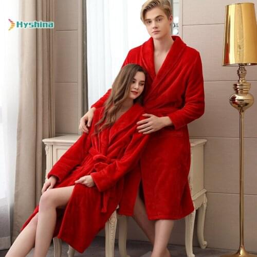Red Flannel Nightgown Bathrobe Men and Women Wedding Pajamas Bathrobe Winter Wedding Home Clothes