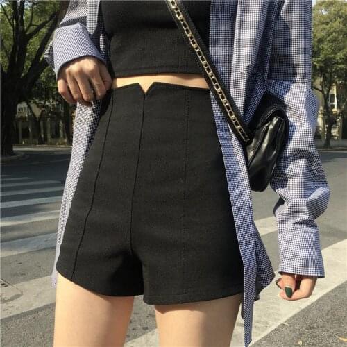 Summer womens shorts black high waist shorts sexy tight a-line overalls stretch all-match hot pants