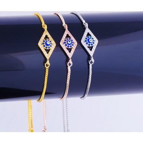 Hot Trendy Jewelry Enamel Zircon Evil Eye Bead Bracelet Wholesale Copper Micro Pave Square Chain Bracelets & Bangles Diy Pulsera