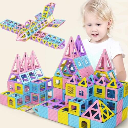 151pcs/90pc Pink block Magnetic Designer Construction Set Model & Building Toy Plastic Magnetic Blocks Educational Toys For kids