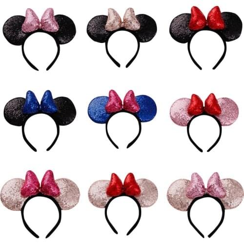 Cute Sequin Hair Accessory Bow Minnie Ears Headband Fashion Childrens Mickey Hairpin Playground Dress Up Girl Cosplay Headdress