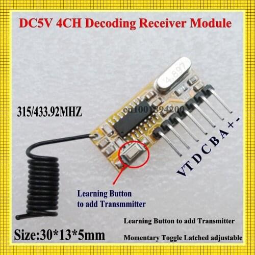 DC 5V 4CH Decoding Receiver Module ASK Learning Code M4 T4 L4 adjustable work with Smart Home control RM2 RM-Pro 315/433 Mini RX