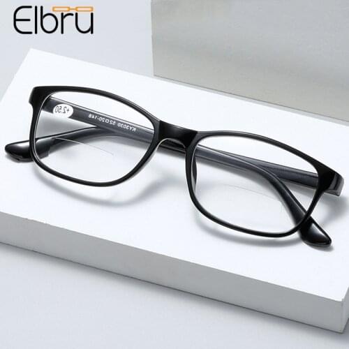 Elbru Classic Men Women Bifocals Reading Glasses Ultralight Black Frame Near And Far Presbyopia Eyeglasses Diopters +1.0 to +4.0