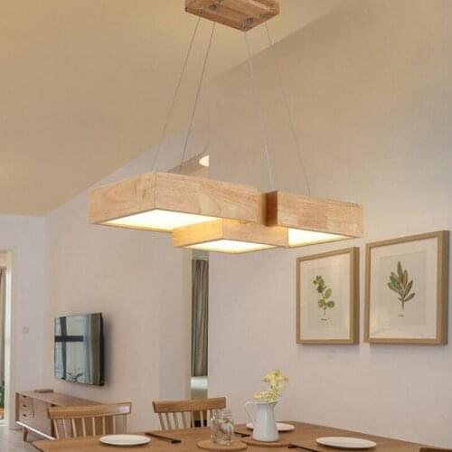 Restaurant chandelier wooden minimalist Nordic living room study bedroom bar Japanese-style LED solid wood office creative lamp