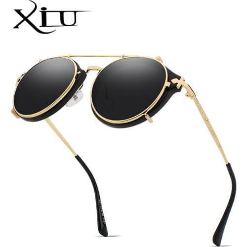 XIU Clip On Sunglasses Men Steampunk Brand Design Women Fashion Glasses Vintage Retro Fashion Sunglasses Oculos UV400