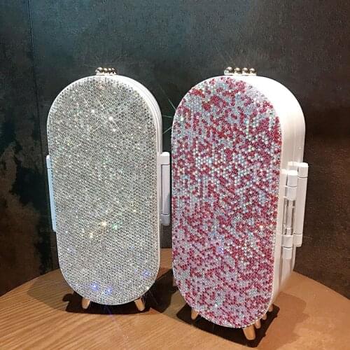 Sparkling Foldable Jewelry Organizer Rings Earrings Necklace Storage Rack Folding Screen Inlay Rhinestones Jewerly Box Pink Gold