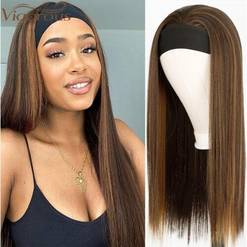 Vigorous Long Straight Synthetic Headband Wig Blonde Highlight Wigs for Women 20 Inch Headband Wigs for Daily Party Use