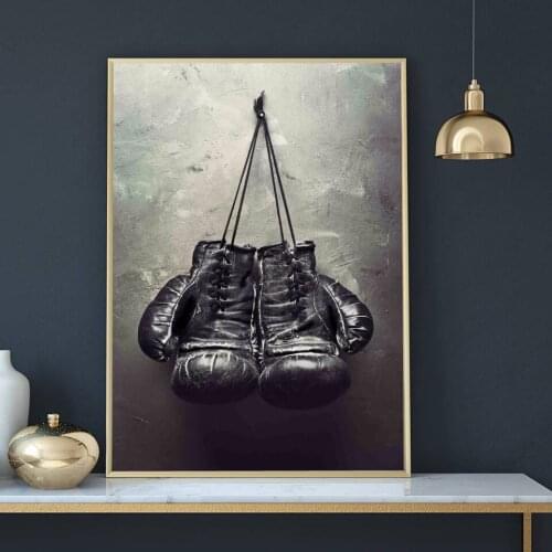 Vintage Art Boxing Gloves Poster Print on Canvas Black and White Wall Picture Sport Painting for Living Room Home Decor No Frame