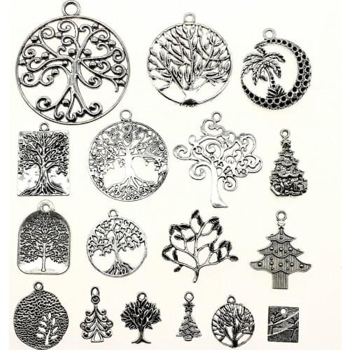WYSIWYG 40g Antique Silver Color Zinc Alloy Random Mix Styles Tree Charms DIY Handmade Craft For Jewelry Making