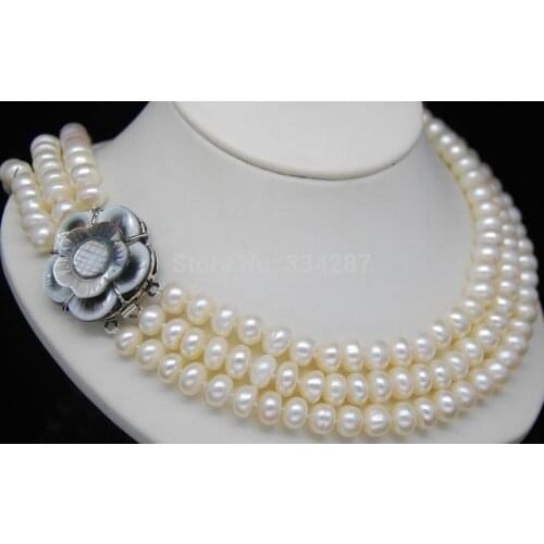 Third Strand 8-9MM AAA+ Oblate Pearl Necklace(18" 19" 20") flower clasp