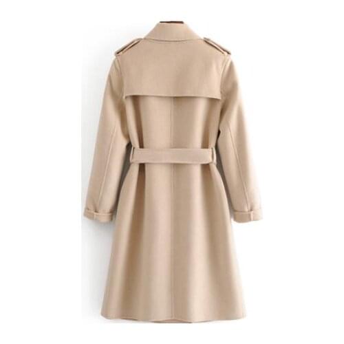 100%wool flannel women cloak style long overcoat no lining epaulet spliced double breasted beige 3colors EUsize M/L