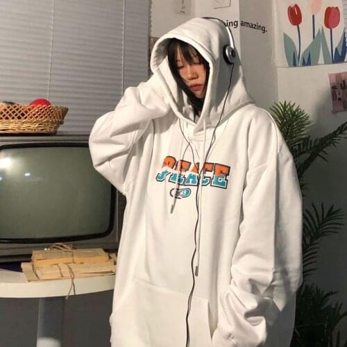 High street hoodies for women autumn winter new Korean simple letter printing cashmere student hooded long-sleeved sweatshirt