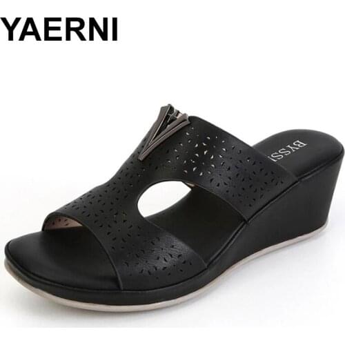 YAERNI Summer Slope Heel Womens Sandals Flat Womens Flip Flop Casual Beach Shoes Breathable Womens Slippers Sandalias De Las