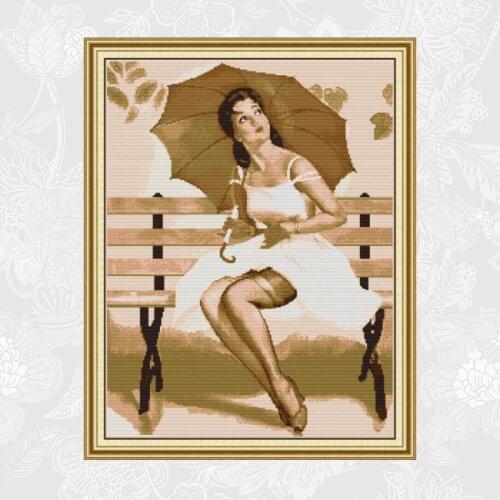 Woman with the umbrella Patterns Printed on Canvas Cross-stitch DIY Handwrok Cross Stitch Embroidery Thread Sets Needlework