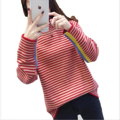 Women Turtleneck Sweater 2018Striped Long Sleeve Autumn Winter Women Knitted Tops High Elastic Casual Thicken Knitwear Q1087