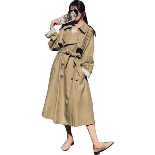 2019 new plus size Trench Coat female long section waist over the knee women Coat fashion temperament chic Women coat