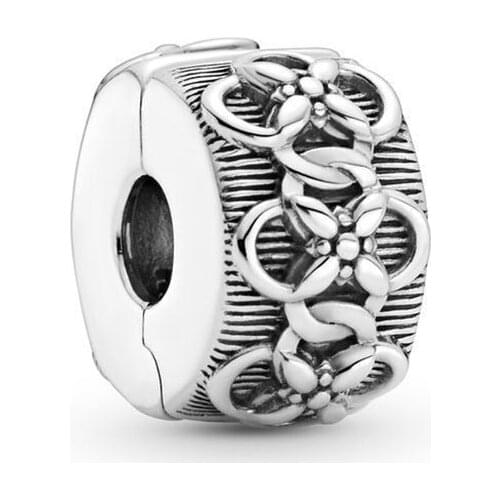 100% 925 Silver New Retro Fashion Flower Positioning Clip Suitable For The Original Pandora Bracelet Womens Diy Charm Jewelry