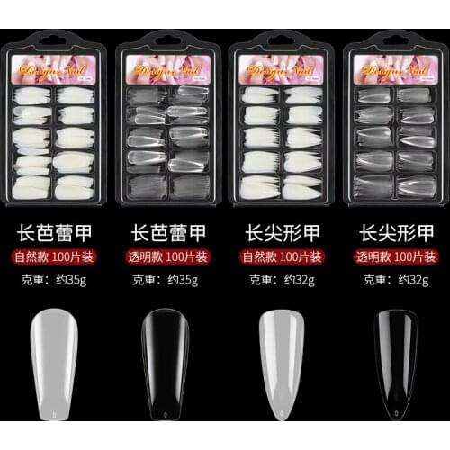 100pcs/box Natural White Transparent Seamless Full Cover False Nails Short T-shaped Water Drop Full Fake Nail Tips Clear Square