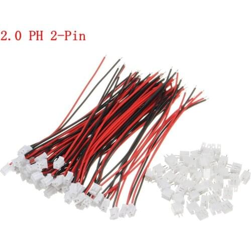 50pcs 26AWG 2.0 PH 2-Pins 120mm Mini Connector Wires With Plug Electrical Cable High Quality Tool