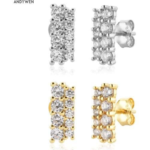 ANDYWEN 925 Sterling Silver Gold Clear Invisible Apsara Bar Threaded Stud Earring Luxury Fine Jewelry Rock Punk Piercing Clips