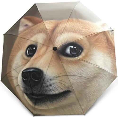 UV Protection Creative Automatic Umbrella Animal Husky Dog Pattern Parasol Glass Fiber Sunny Rainy Umbrella