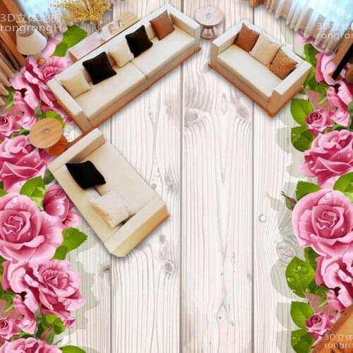 Free Shipping Rose Wood Grain 3D Floor painting stereo non-slip moisture living room wallpaper bathroom mural