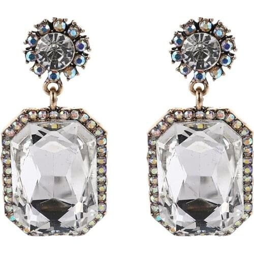 Big New Luxury Deep Red Green Square Crystal Drop Earrings for Women Girl Geometry Earring Party Jewelry