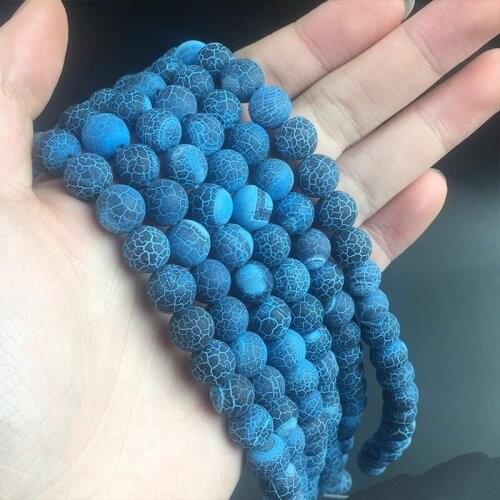Natural Stone Beads Frost Blue Cracked Dream Fire Dragon Veins Agates Onyx Beads For Jewelry Making DIY Bracelet 15‘’ 6/8/10 mm
