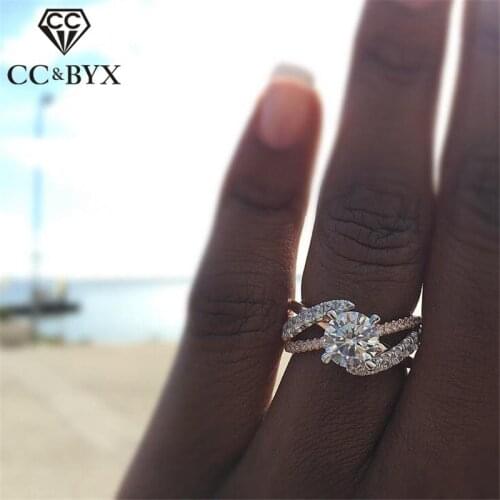 CC Wedding Rings For Women Bridal Wedding Luxury Jewelry Round Stone Cubic Zirconia Ring Rose Gold Color Aniios Mujer CC2110