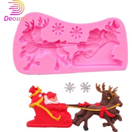 DEOUNY Christmas Series Santa Claus Elk Sled Silicone Mold Chocolate Fondant Candy Pastry Baking Mould Cake DIY Decoration Tools