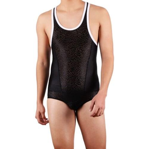 Breathable Undershirt Men Sexy Lace Underwear Brief Sleeveless Leotard Sports Wrestling Singlet Mens Patchwork Jumpsuit Bodysuit