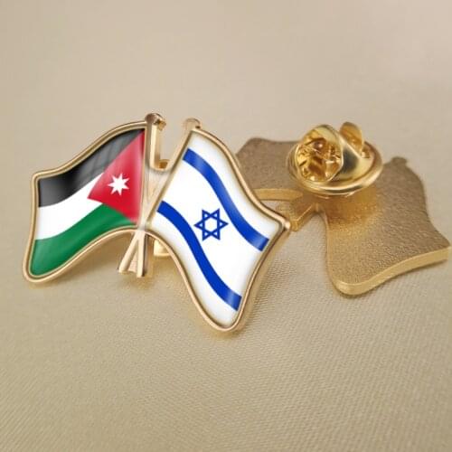 Jordan and Israel Crossed Double Friendship Flags Lapel Pins Brooch Badges